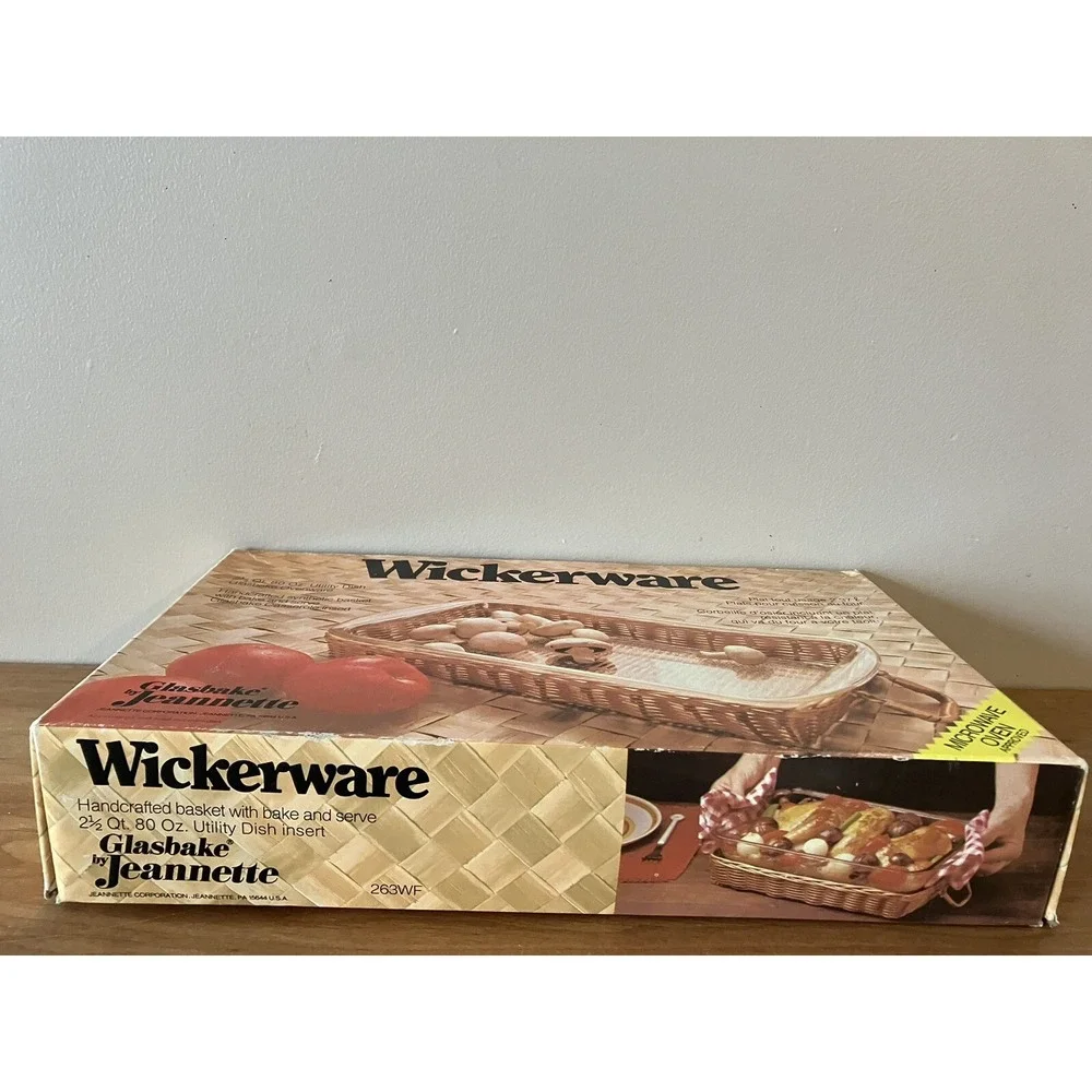 Glasbake vintage wickerware